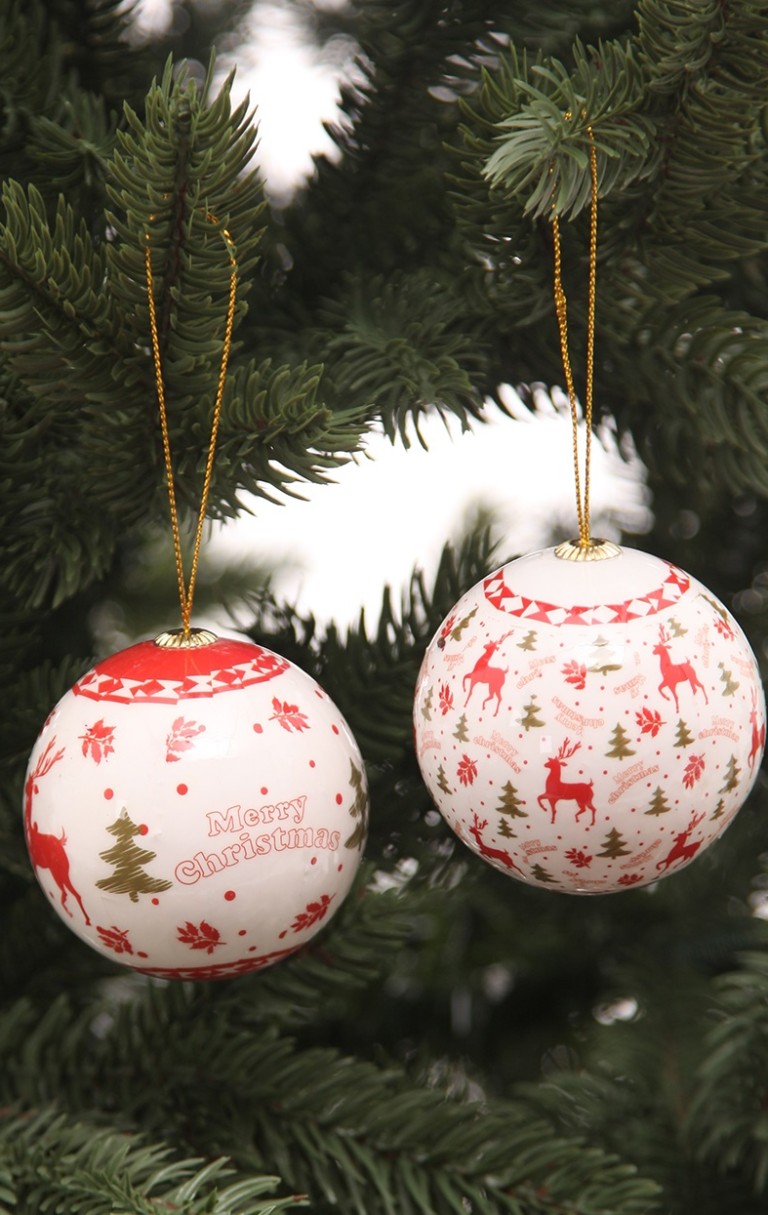 Szarvas mintás karácsonyi gömbök-műanyag 6 darab, 7 cm